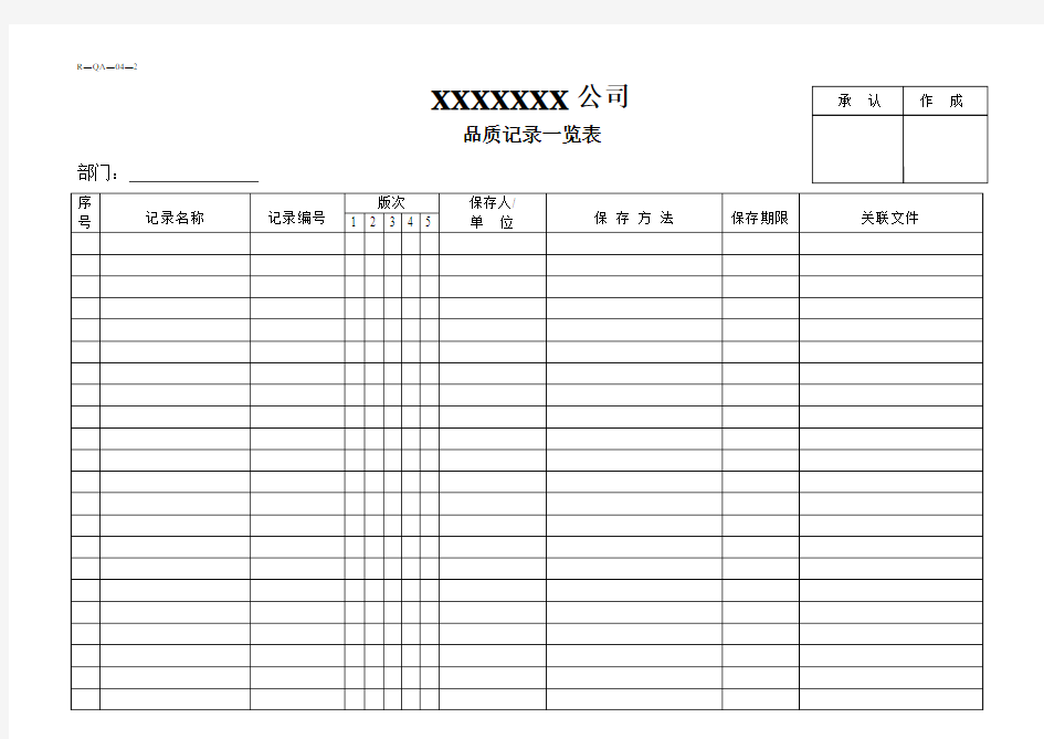 质量管理记录品质记录一览表