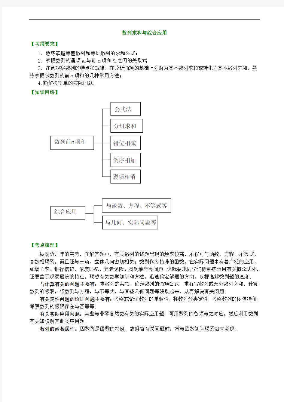 数列求和及其综合应用