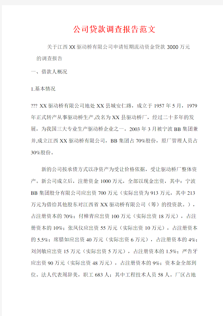 公司贷款调查报告范文范文.docx