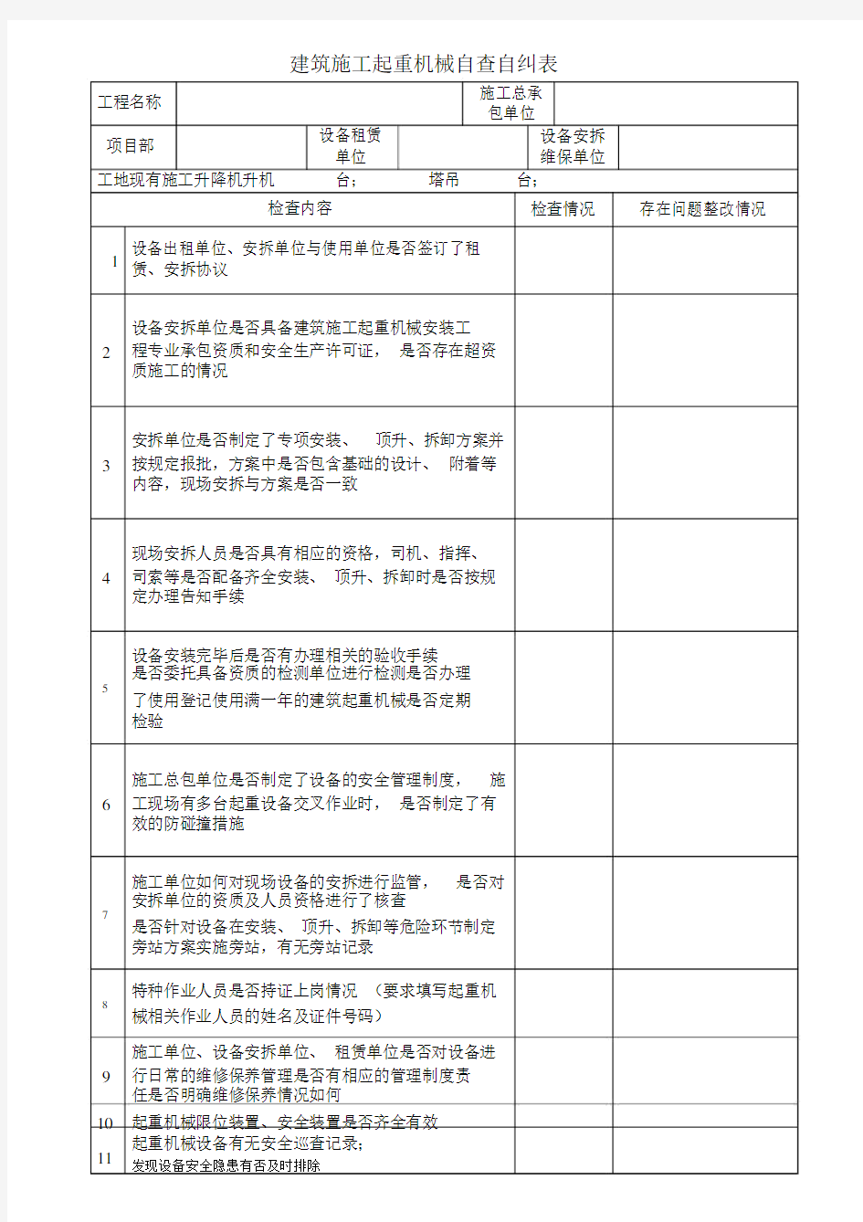 建筑施工起重机械自查自纠使用表.docx