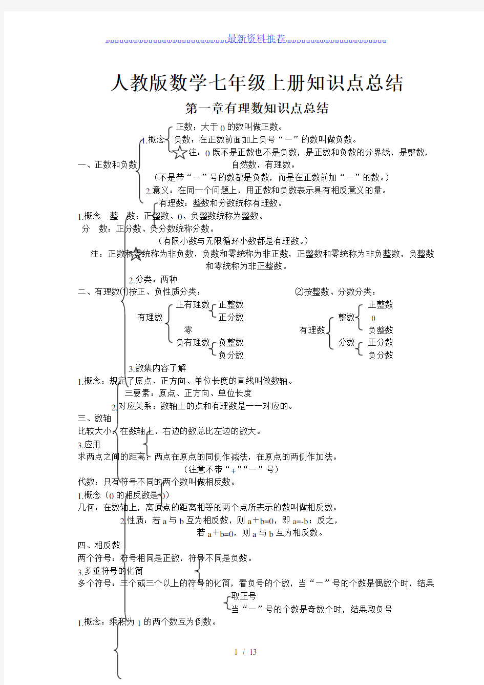 人教版数学七年级上册知识点总结