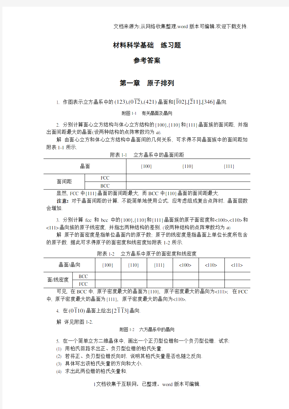 材料科学基础作业参考答案(供参考)