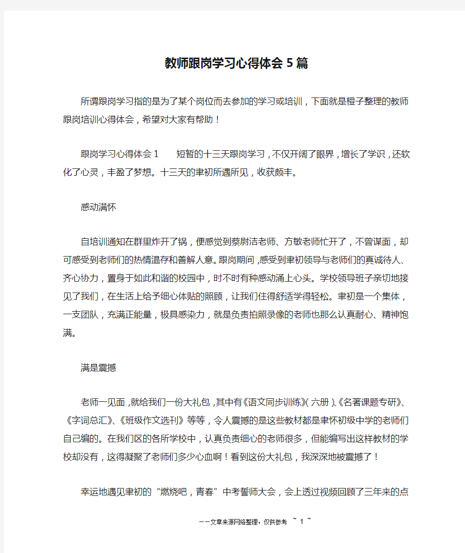 教师跟岗学习心得体会5篇