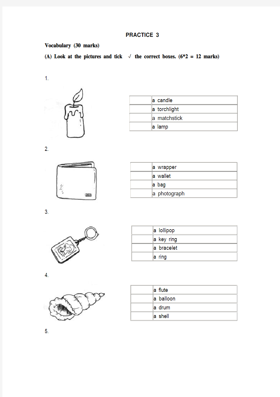 新加坡小学一年级英语试卷及答案PRACTICE 3