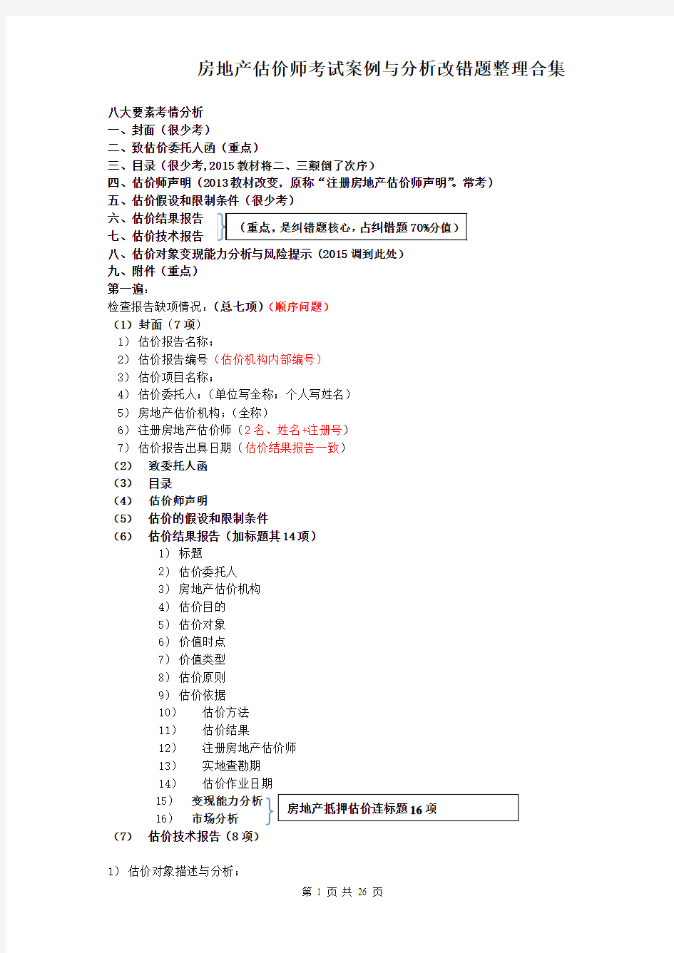 房地产估价师考试案例与分析改错题整理合集