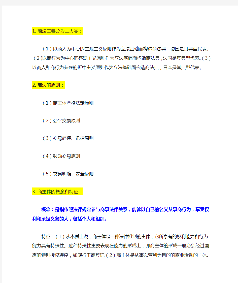 商法大学期末重点考点汇总