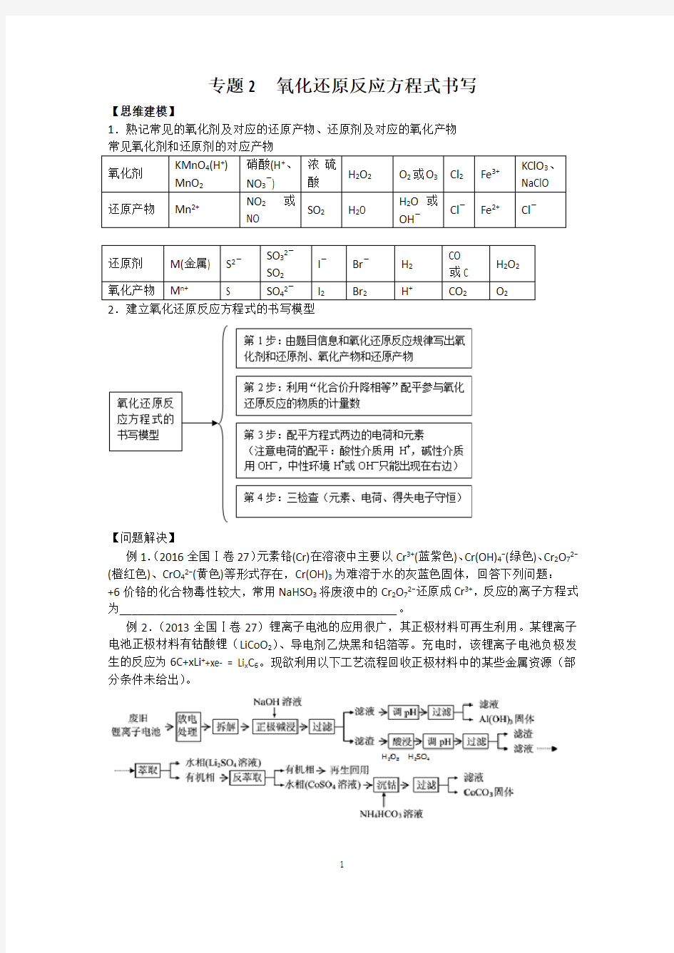 氧化还原反应方程式的书写