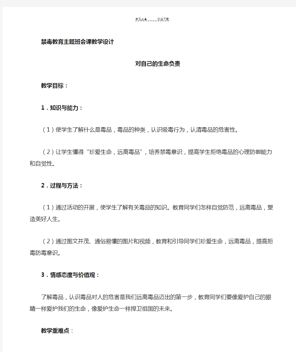 禁毒教育主题班会教学设计