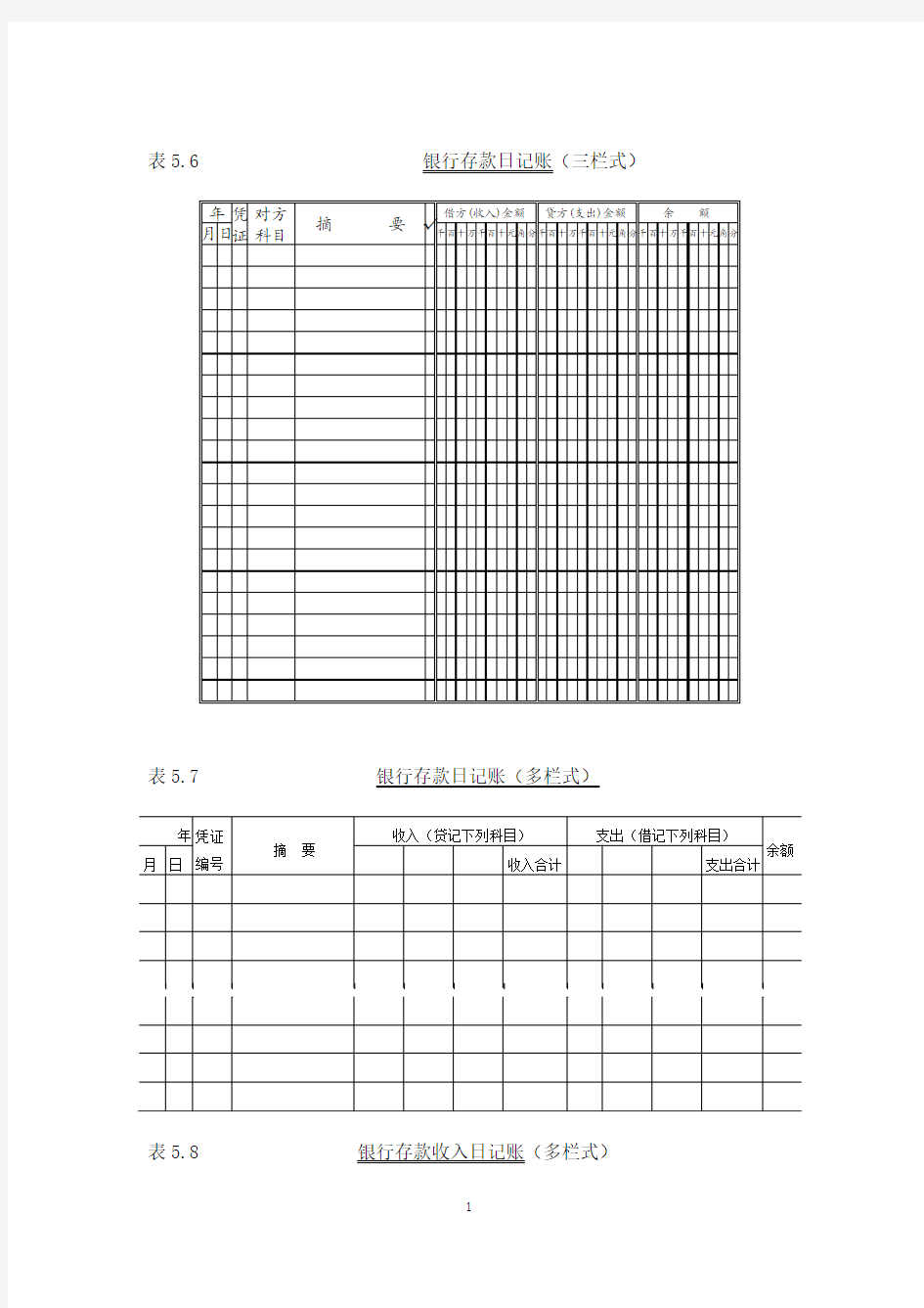 第五章第二节银行存款日记账的格式和登记方法