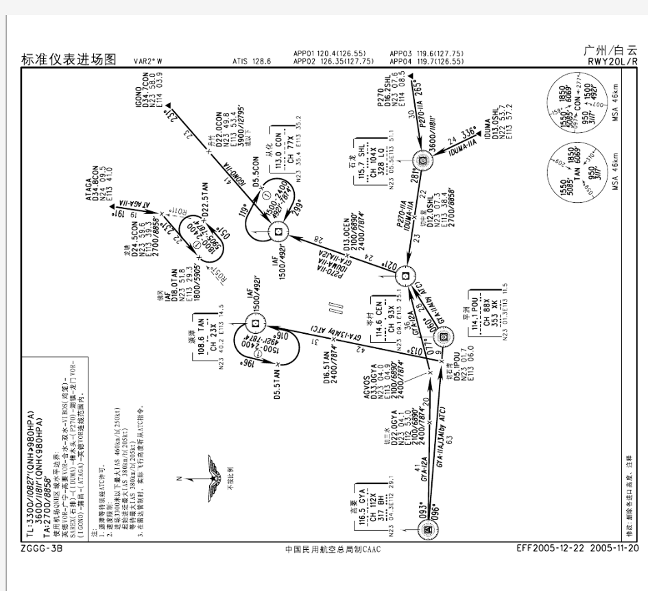 广州白云机场中文版航图：20LR标准仪表进场图