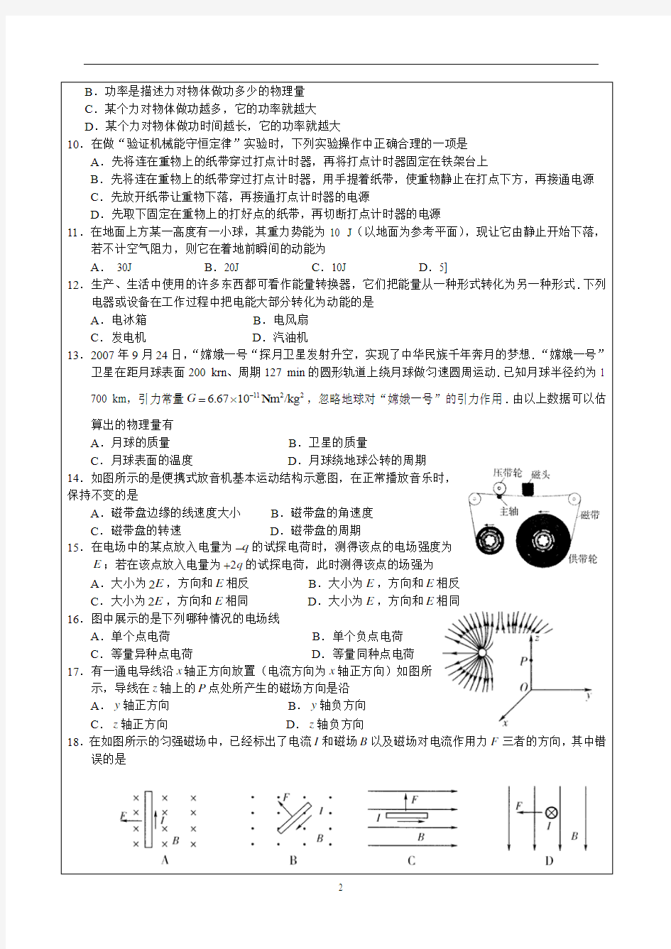 江苏省小高考物理模拟试卷2