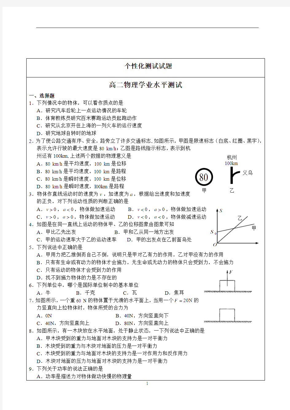 江苏省小高考物理模拟试卷2