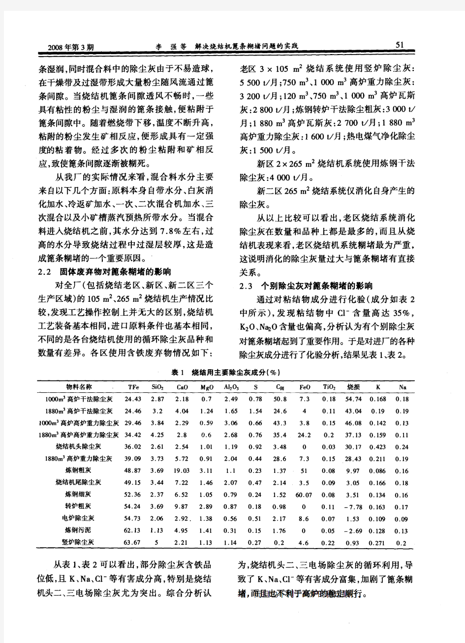 解决烧结机篦条糊堵问题的实践