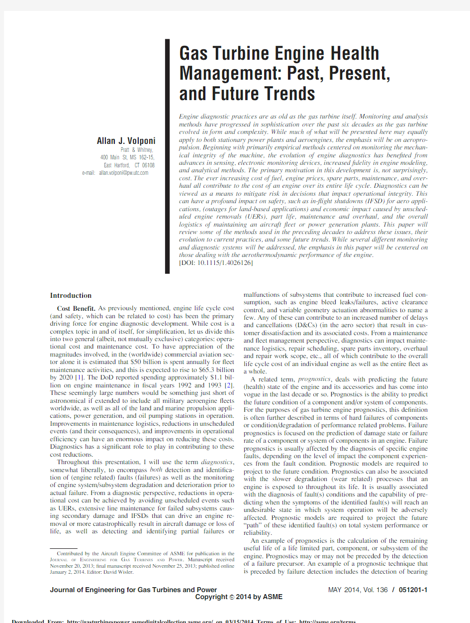 Gas Turbine Engine Health Management Past, Present, and Future Trends