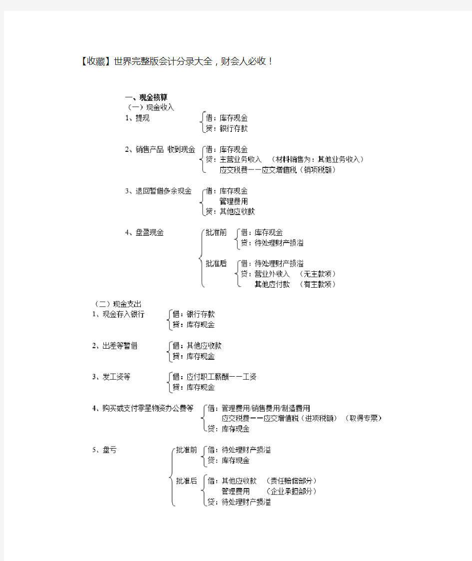 完整版会计分录大全