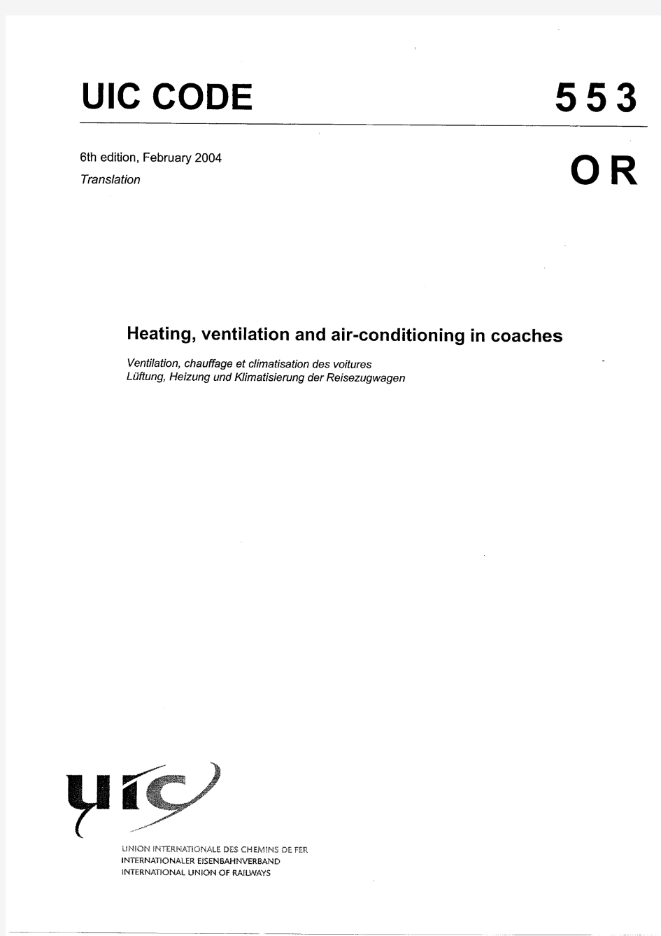 UIC 553 OR- 2004 Heating, Ventilation and Air Conditioning in Coaches