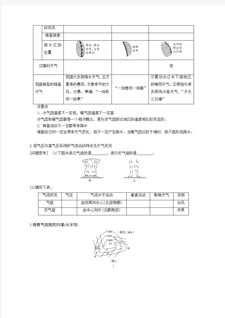 考点8：常见的天气系统(1)