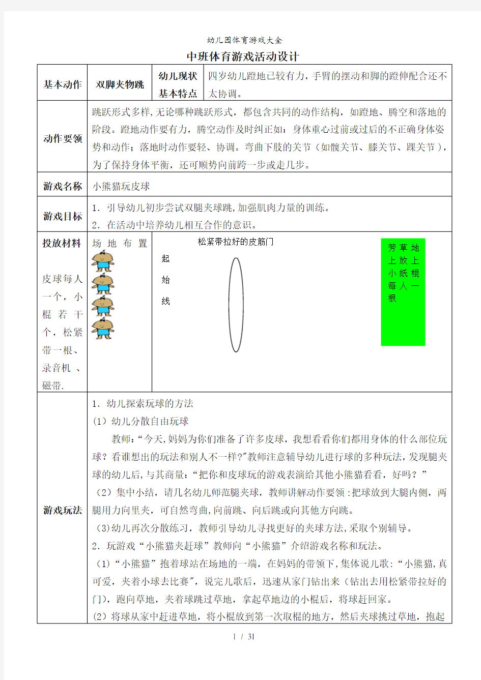 幼儿园体育游戏大全