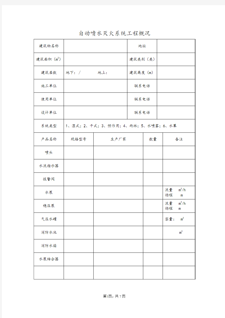 自动喷水灭火系统工程概况