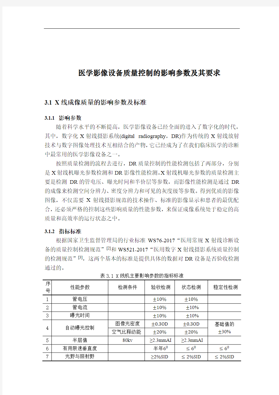 医学影像设备质量控制的影响参数及其要求