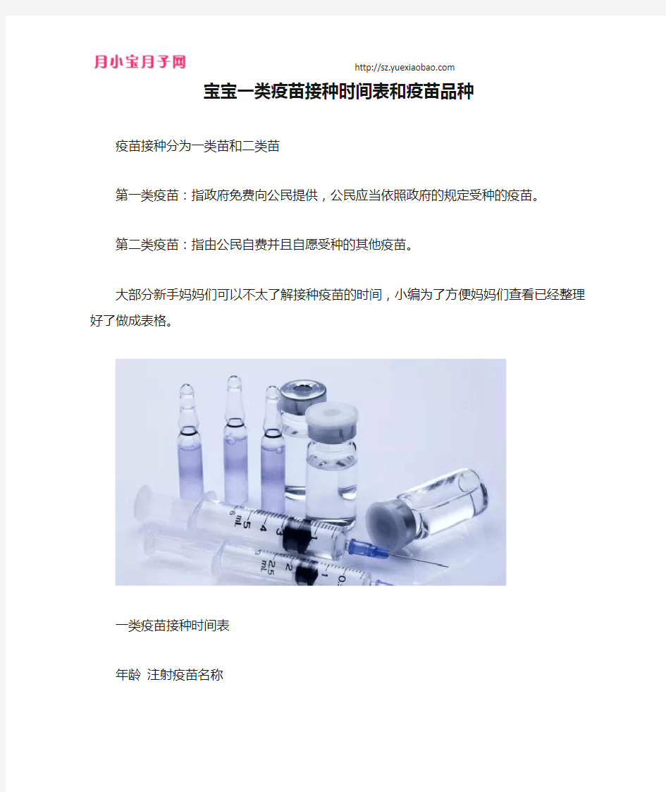 宝宝一类疫苗接种时间表和疫苗品种