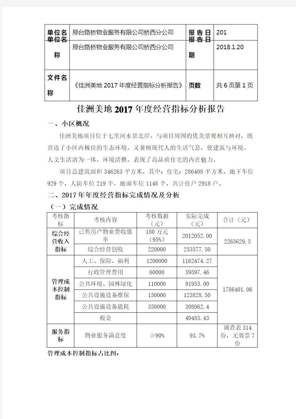 年度经营指标分析报告