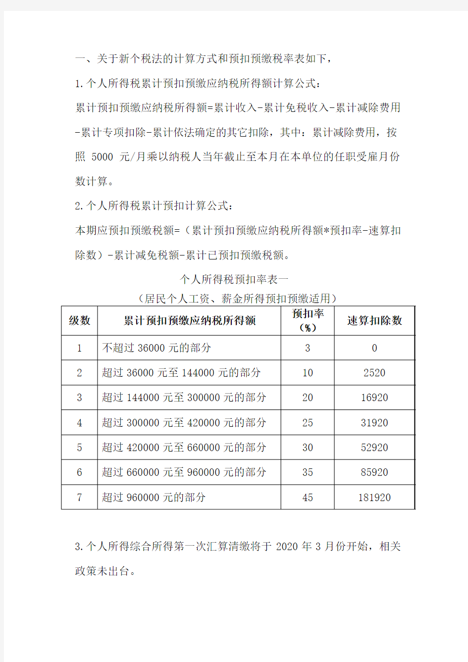 2019年新个人所得税计算方法