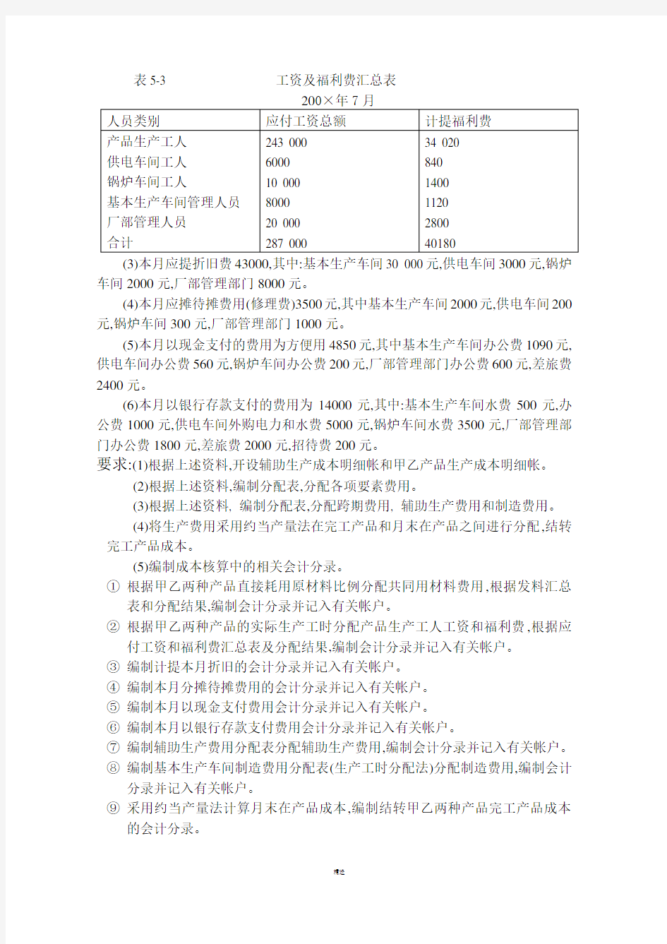 品种法作业及答案