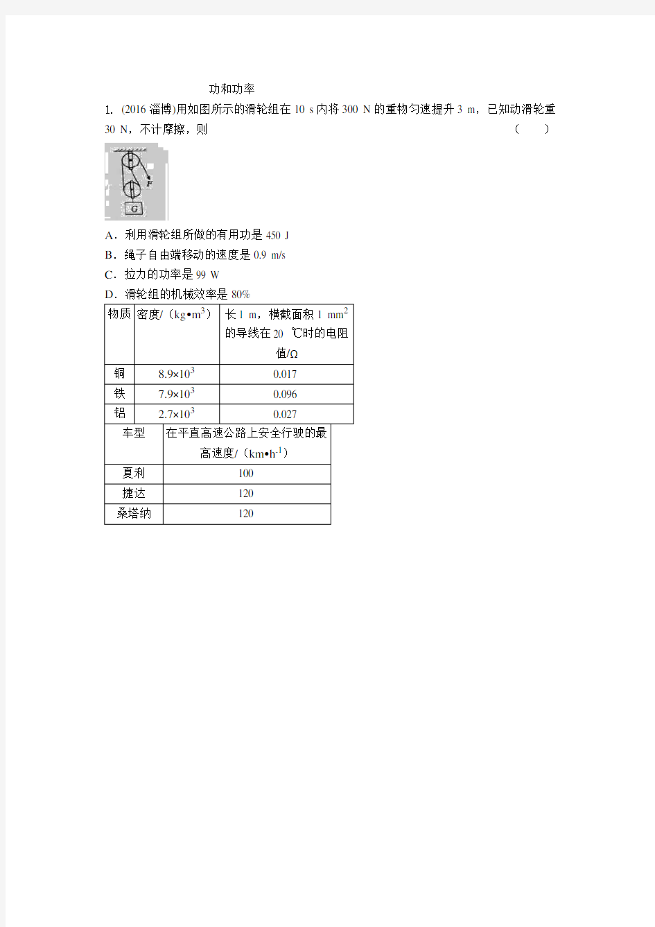 2021年各地中考物理试卷按考点分类汇编：功和功率