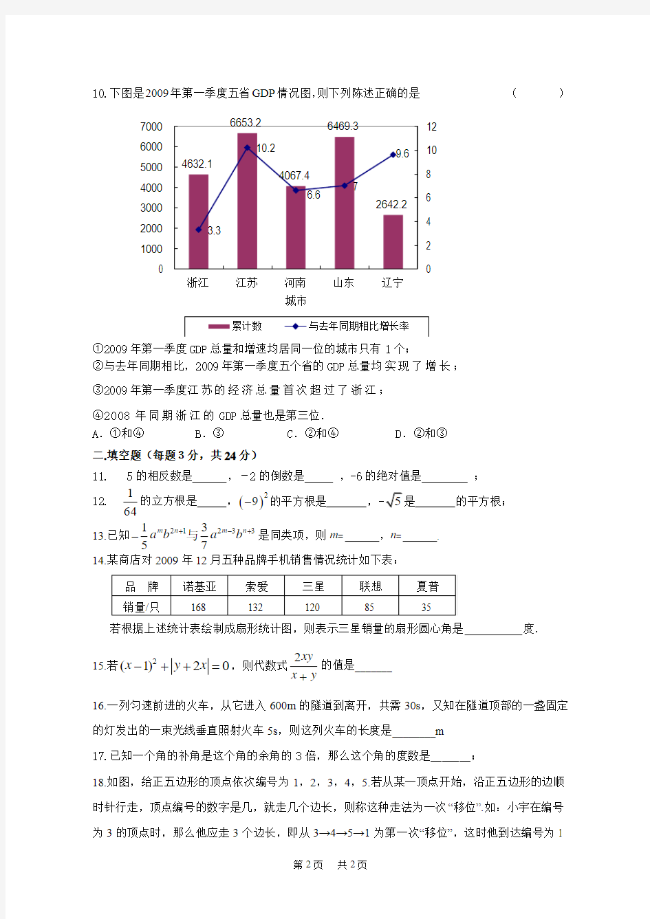 第一学期七年级上数学质量检测(全册)