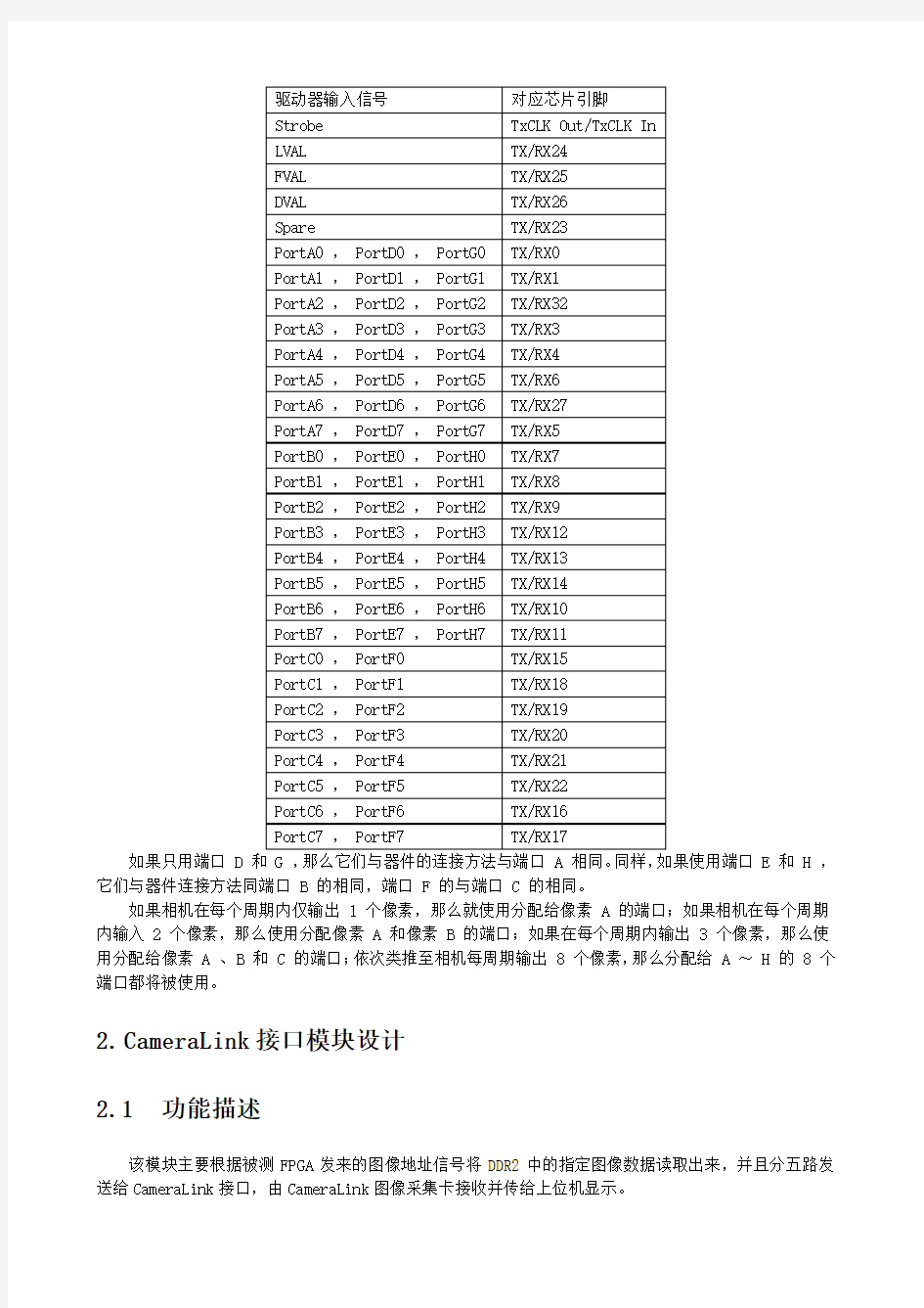 CameraLink接口时序控制