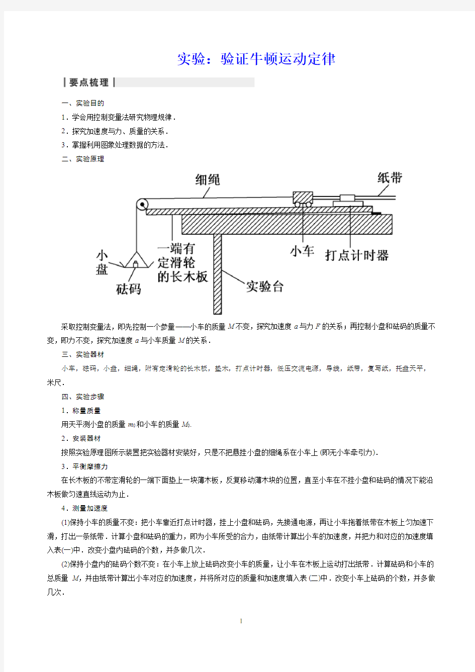 实验：验证牛顿运动定律