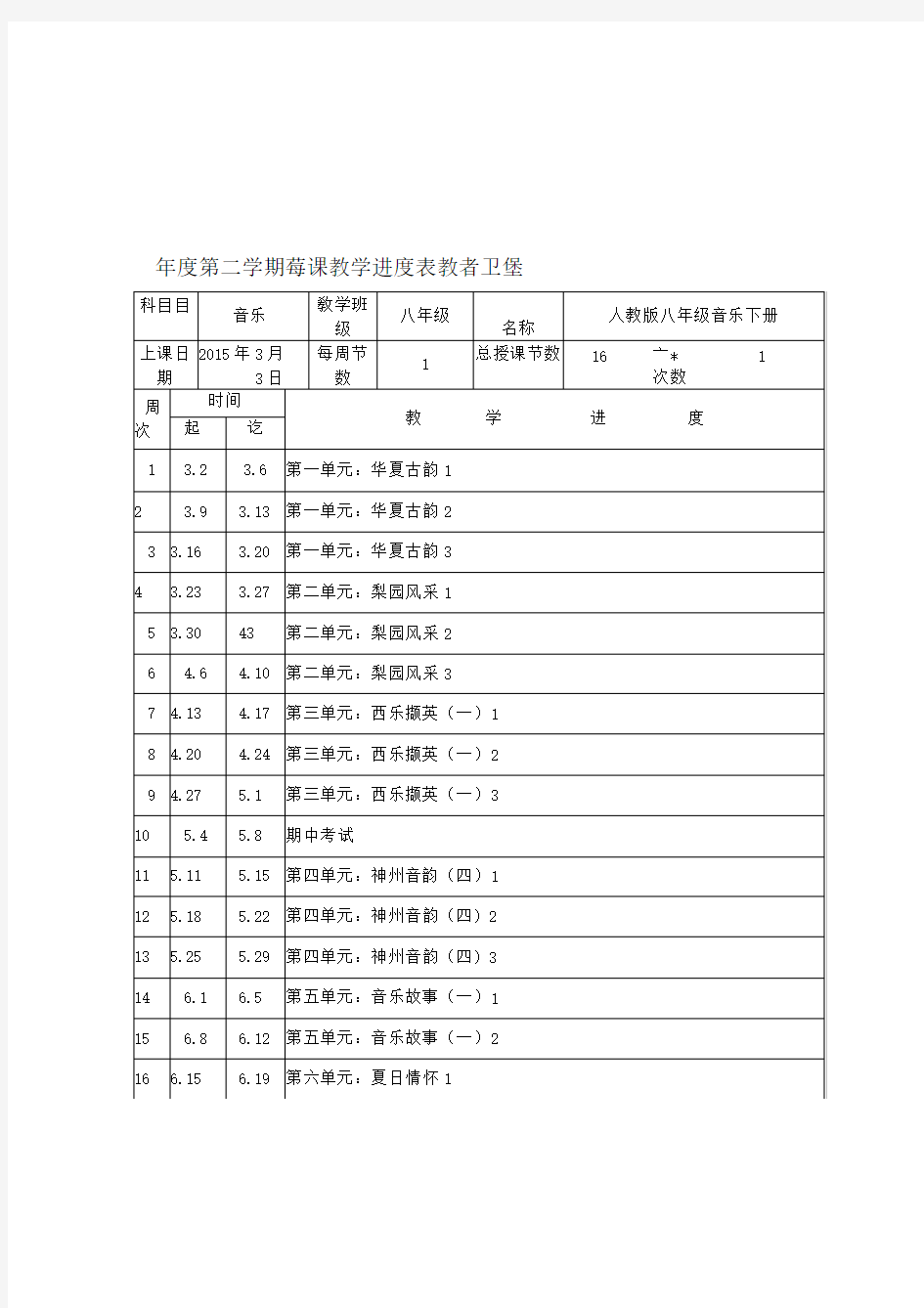 【人教版】八年级音乐下册教案 全册