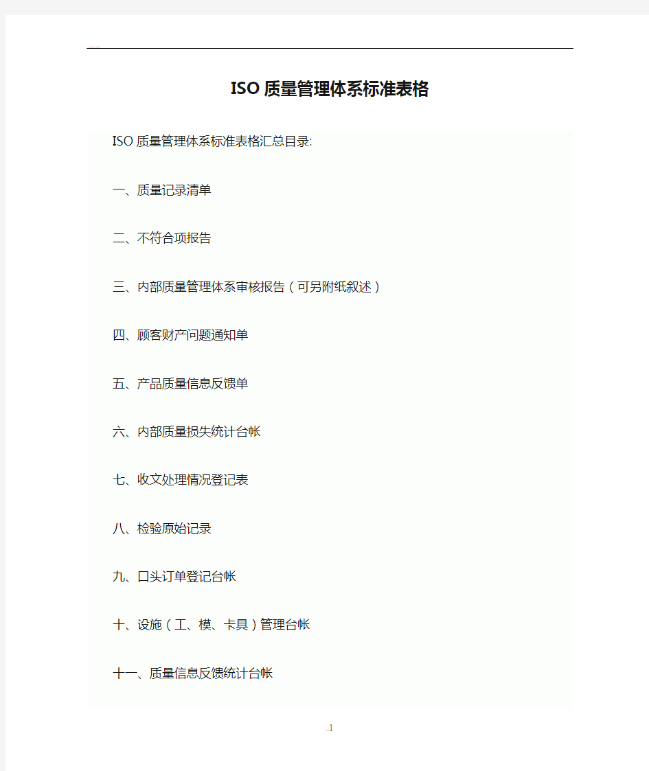 ISO质量管理体系标准表格