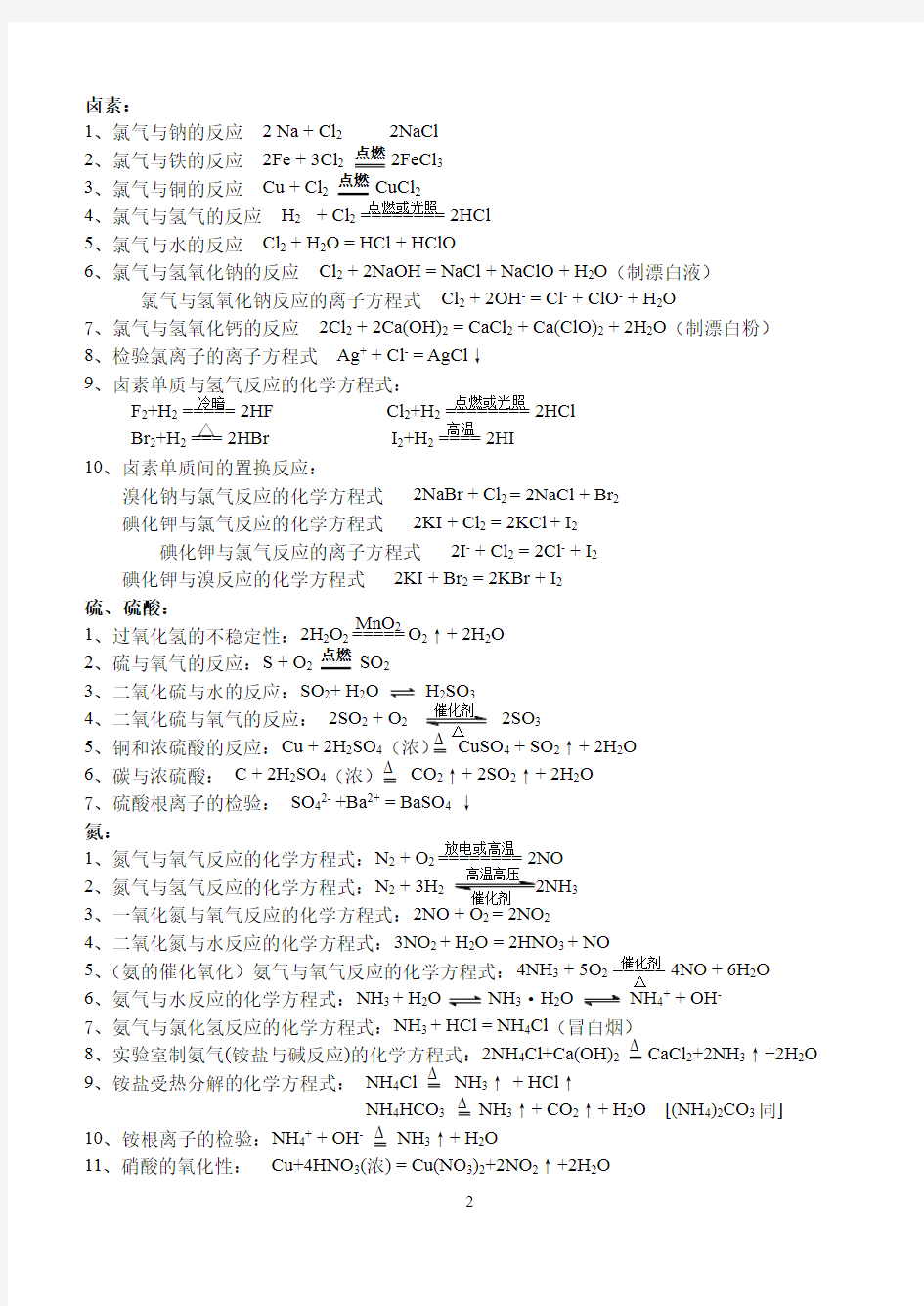 化学方程式及知识点总结