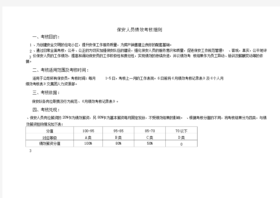 保安人员绩效考核细则