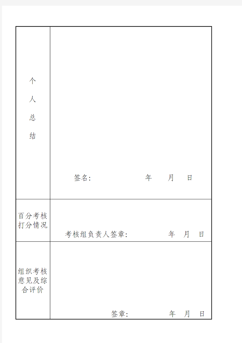 干部年度考核登记表