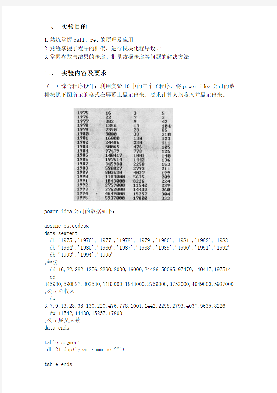 汇编语言实验报告3 - 子程序及综合应用