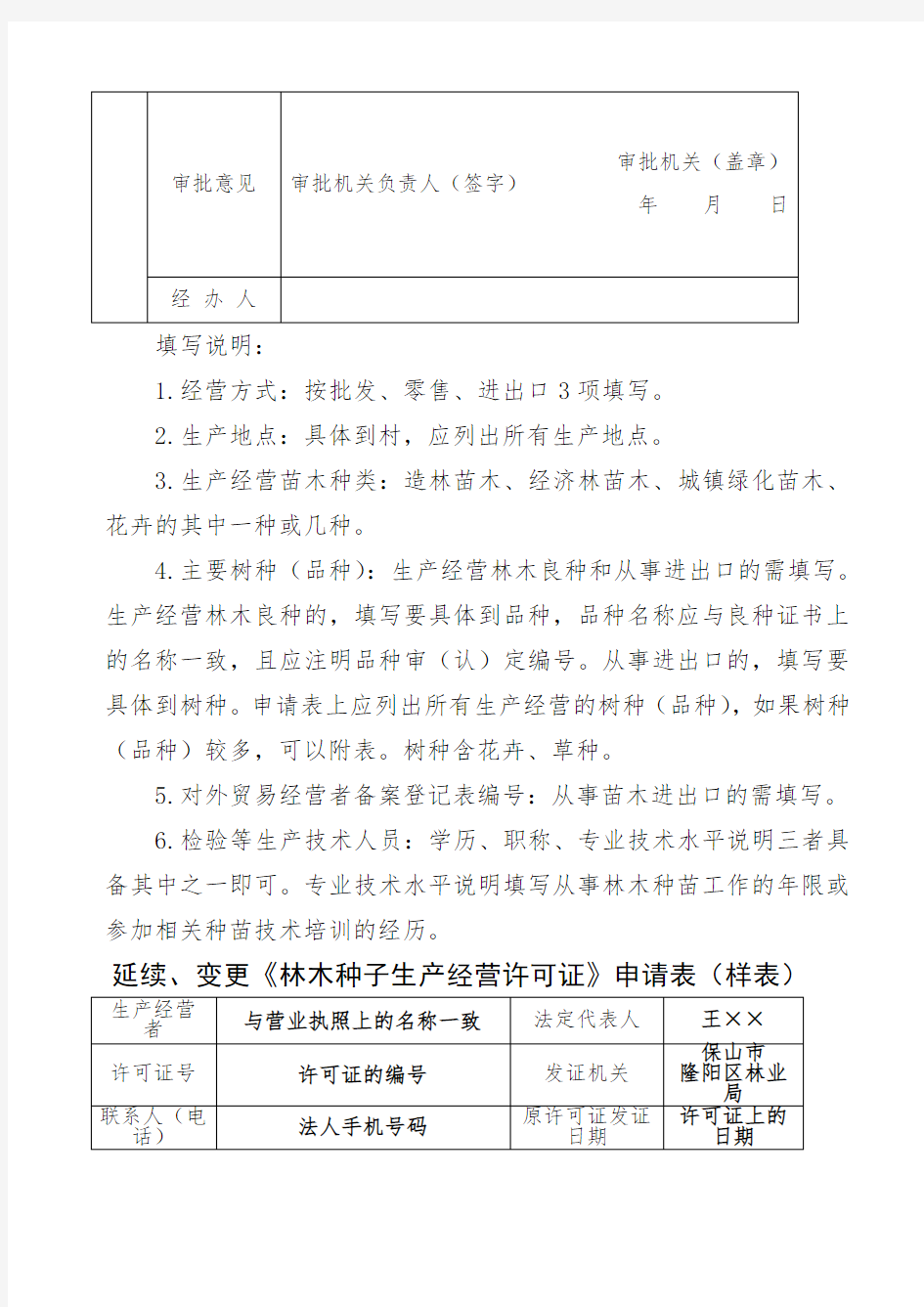 《林木种子生产经营许可证》申请表 样表 