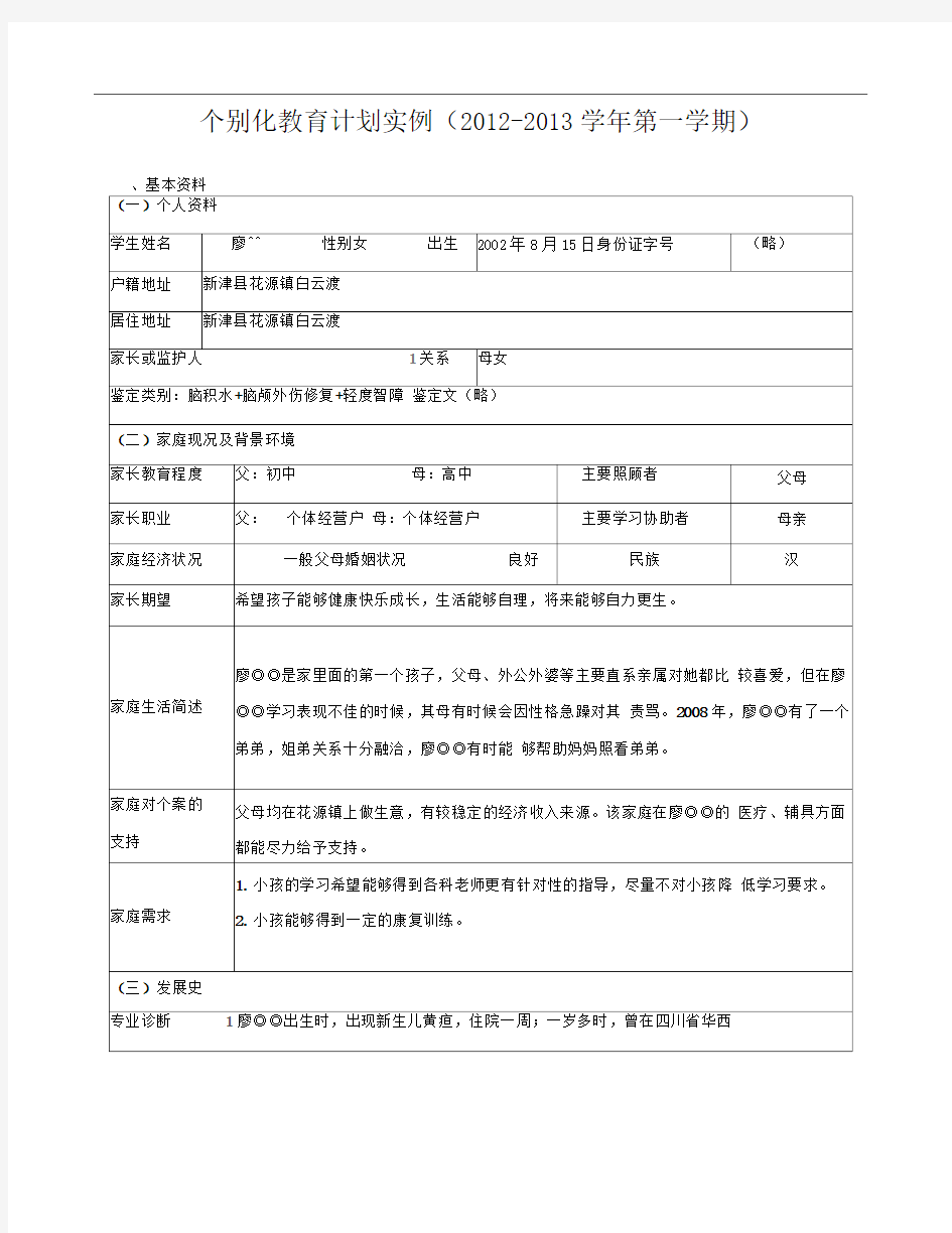 个别化教育计划实例