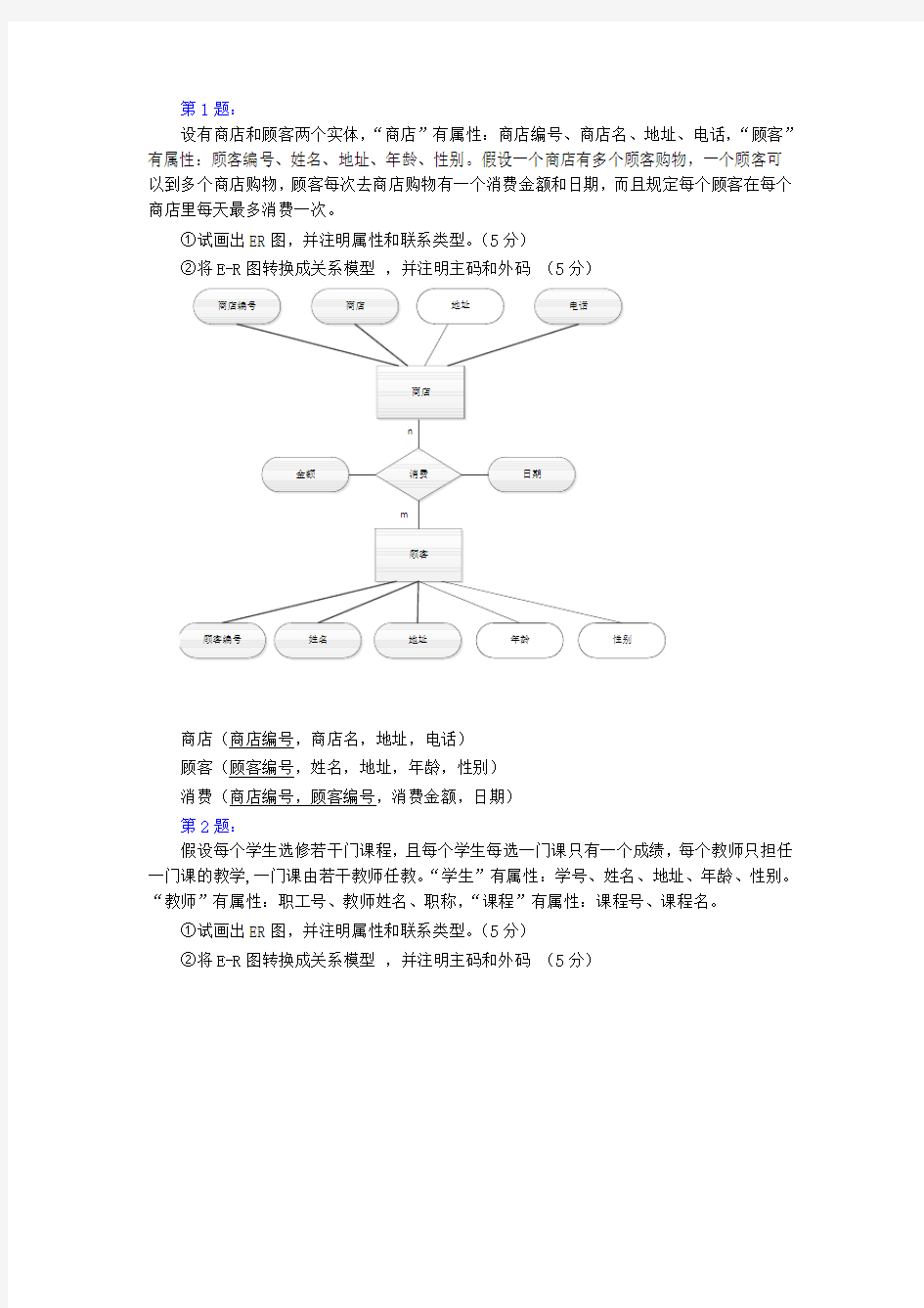 数据库10个ER图练习题只有ER图