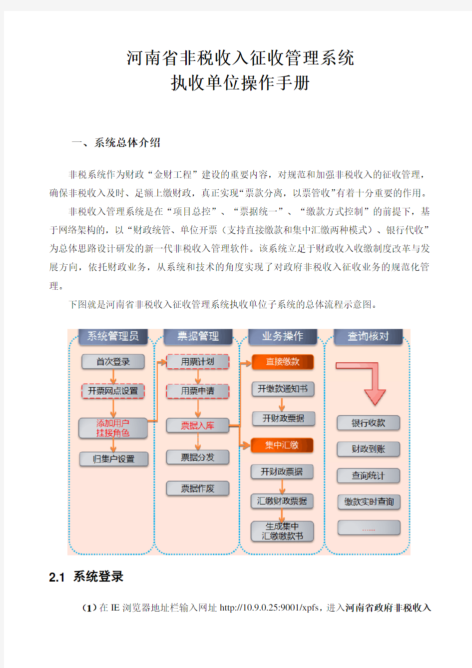 河南省非税收入管理系统执收单位端简易流程