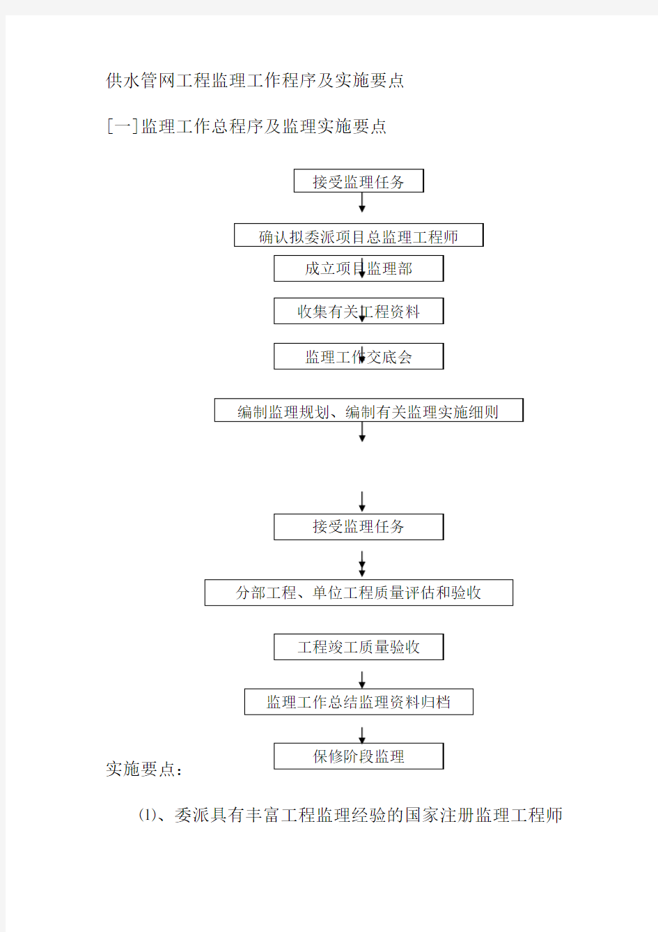 供水管网工程监理工作程序及实施要点