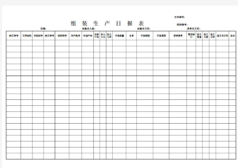 成品组装生产日报表模板