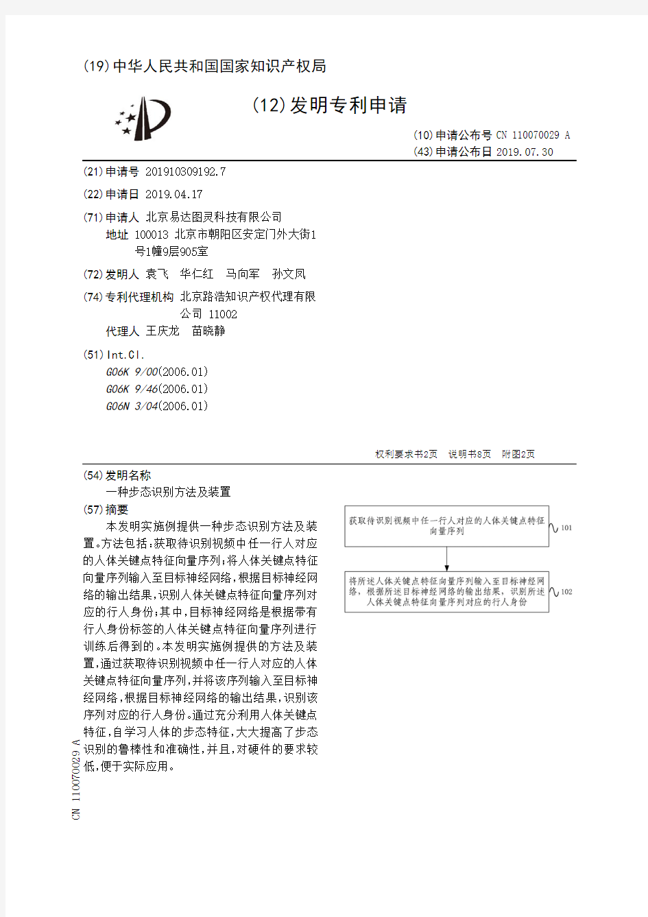 【CN110070029A】一种步态识别方法及装置【专利】