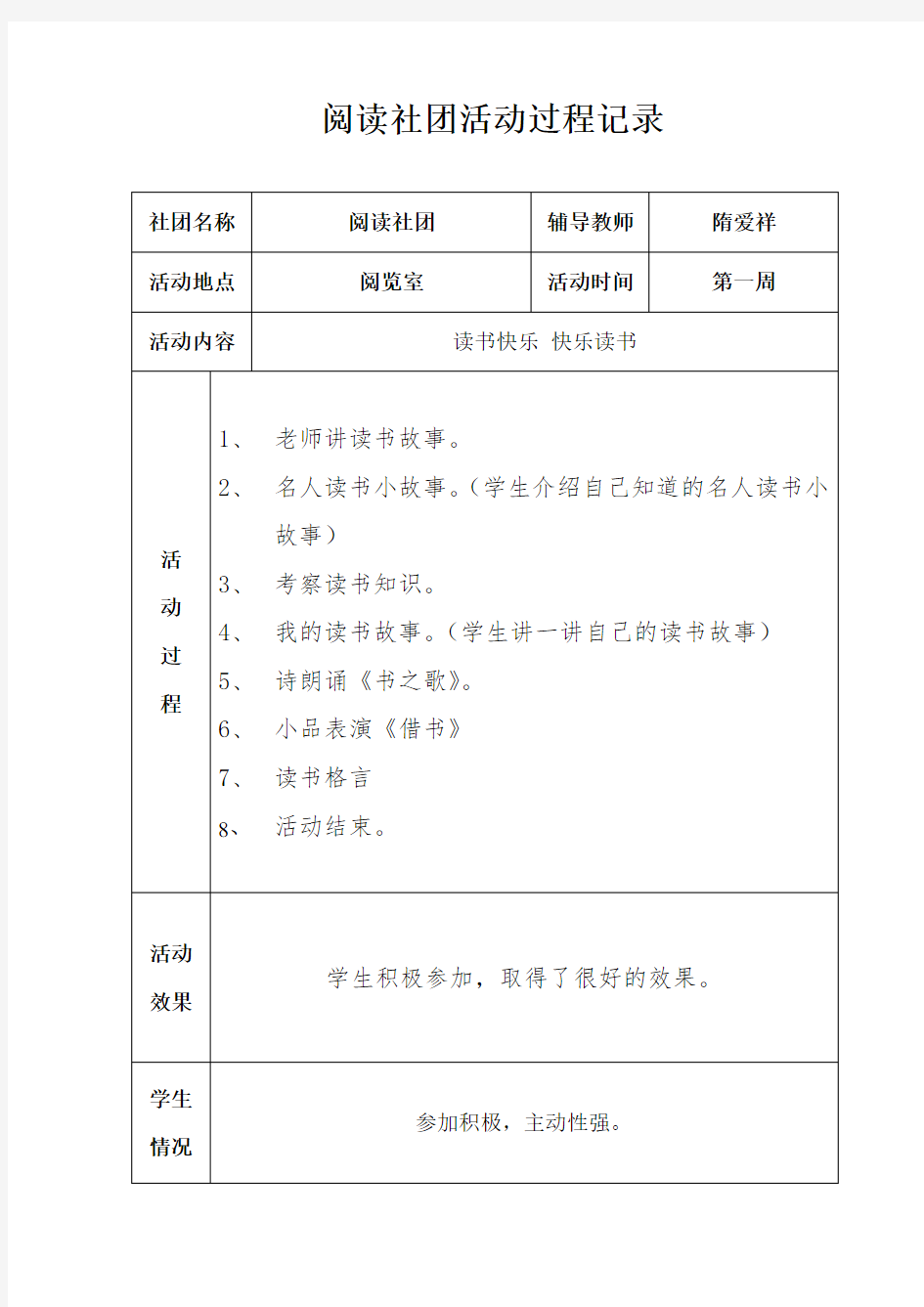 阅读社团社团活动记录