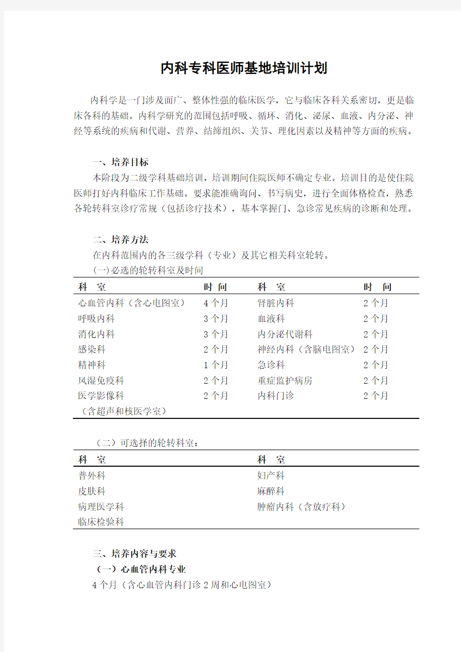 内科专科医师培训基地计划