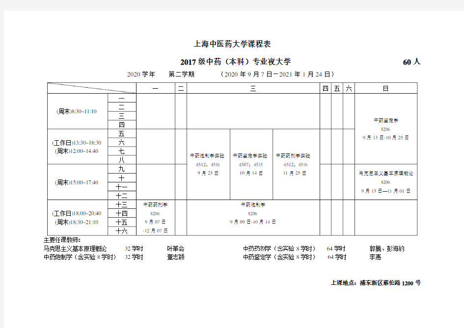 上海中医药大学课程表