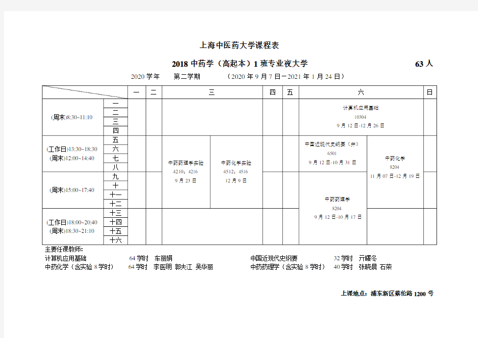 上海中医药大学课程表