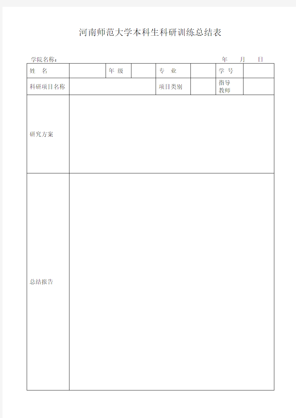 河南师范大学本科生科研训练总结表